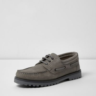Grey nubuck cleated boat shoes